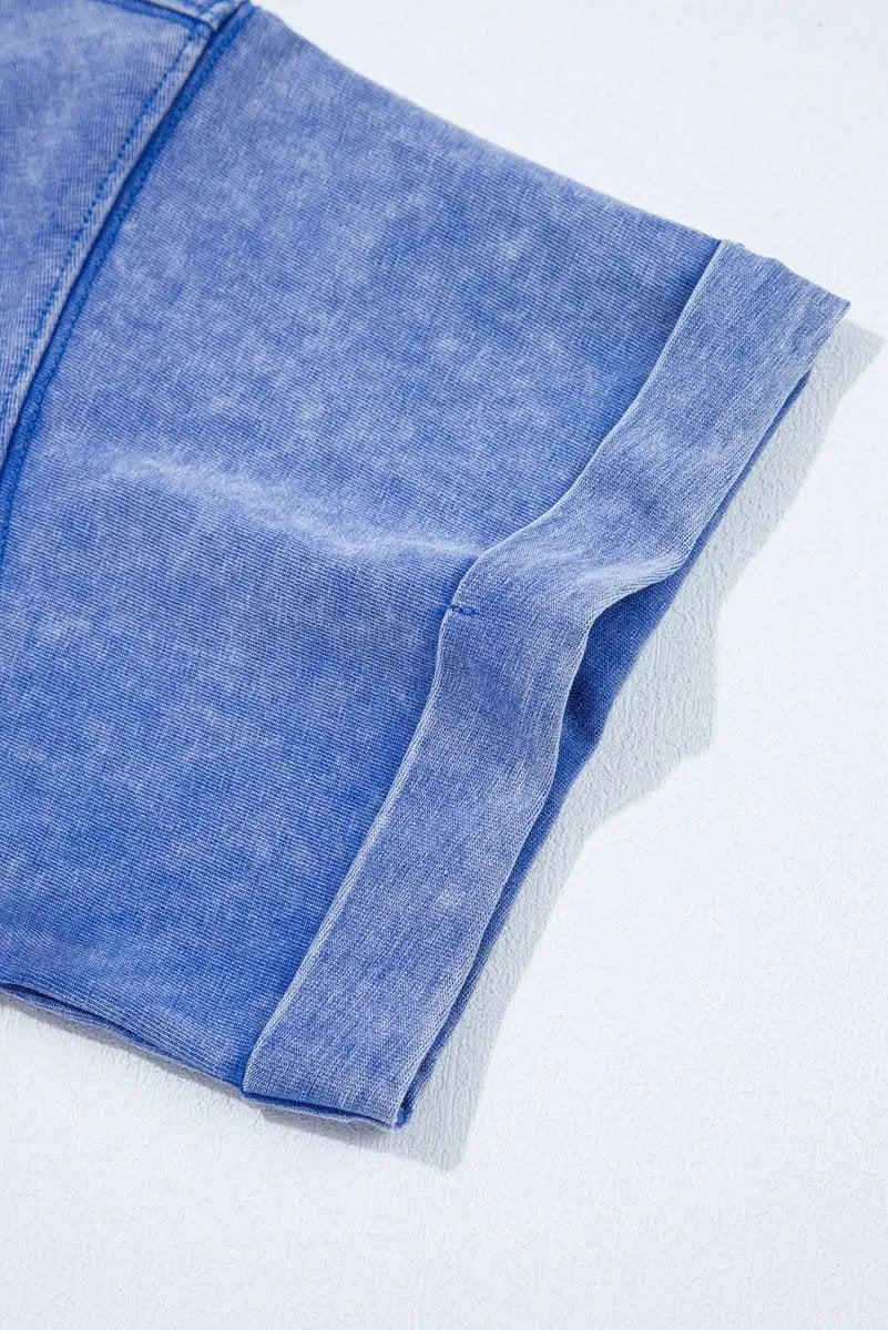 Ashleigh Blue Acid Wash Star Patched Rolled Trim Pants Set - Love Salve